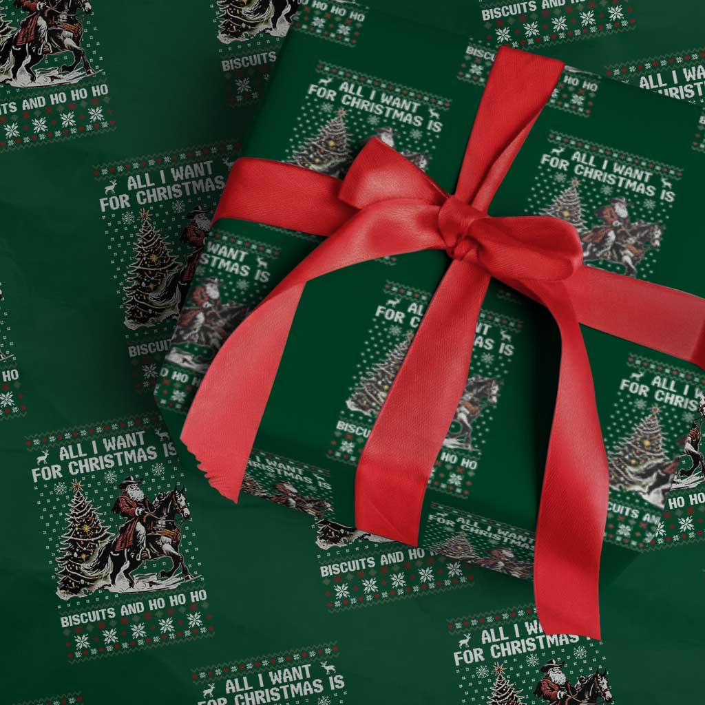 Funny Western Christmas Cowboy Santa Wrapping Paper Roll All I Want for Christmas Is Biscuits and Ho Ho Ho - Wonder Print Shop