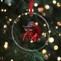 Funny Western Country Crawfish Lover Graphic Crystal Glass Ornament American Flag Cowboy Lobster Patriotic Cajun Season