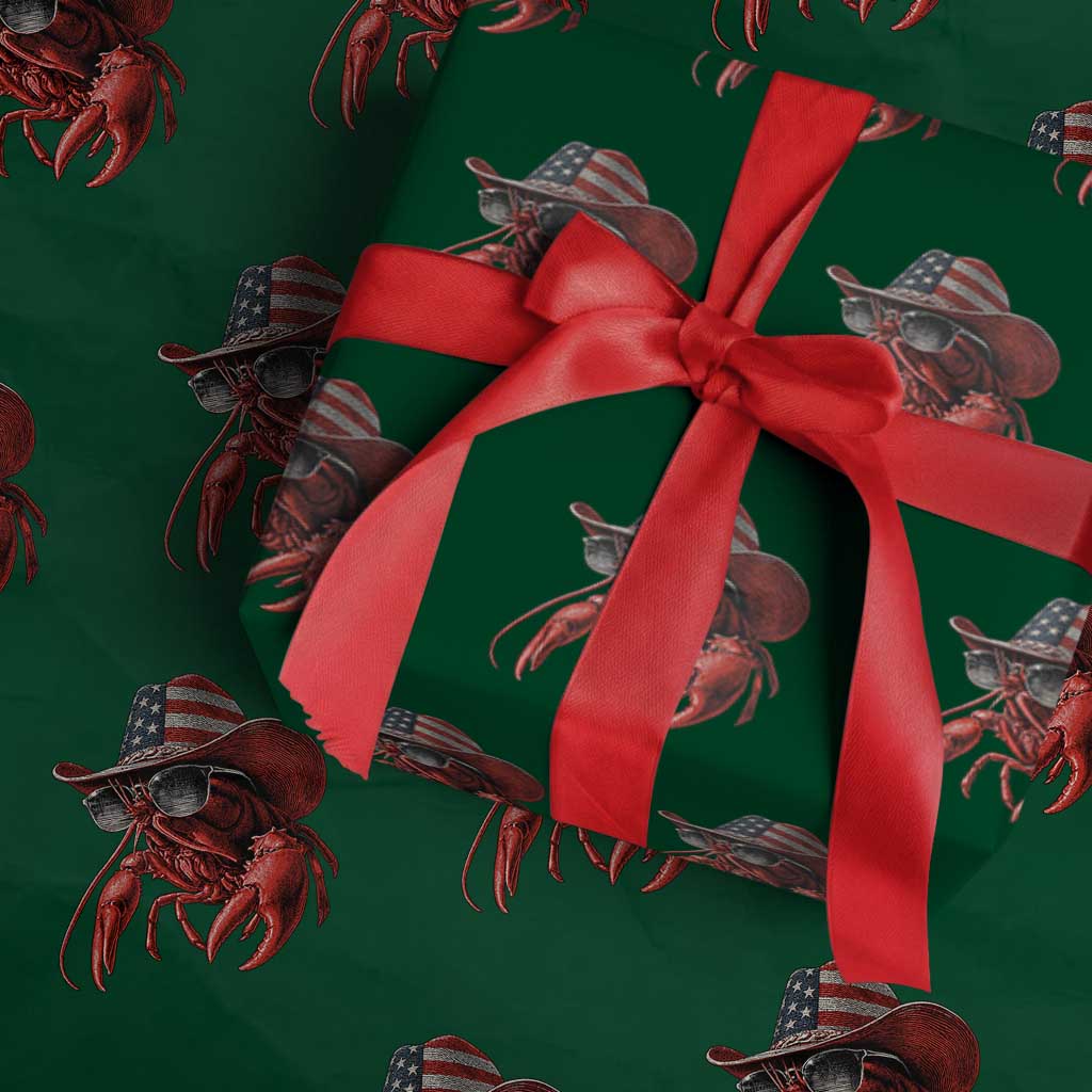 Funny Western Country Crawfish Lover Graphic Wrapping Paper Roll American Flag Cowboy Lobster Patriotic Cajun Season