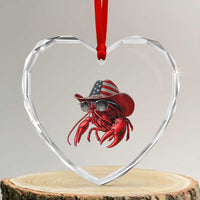 Funny Western Country Crawfish Lover Graphic Heart Crystal Glass Ornament American Flag Cowboy Lobster Patriotic Cajun Season