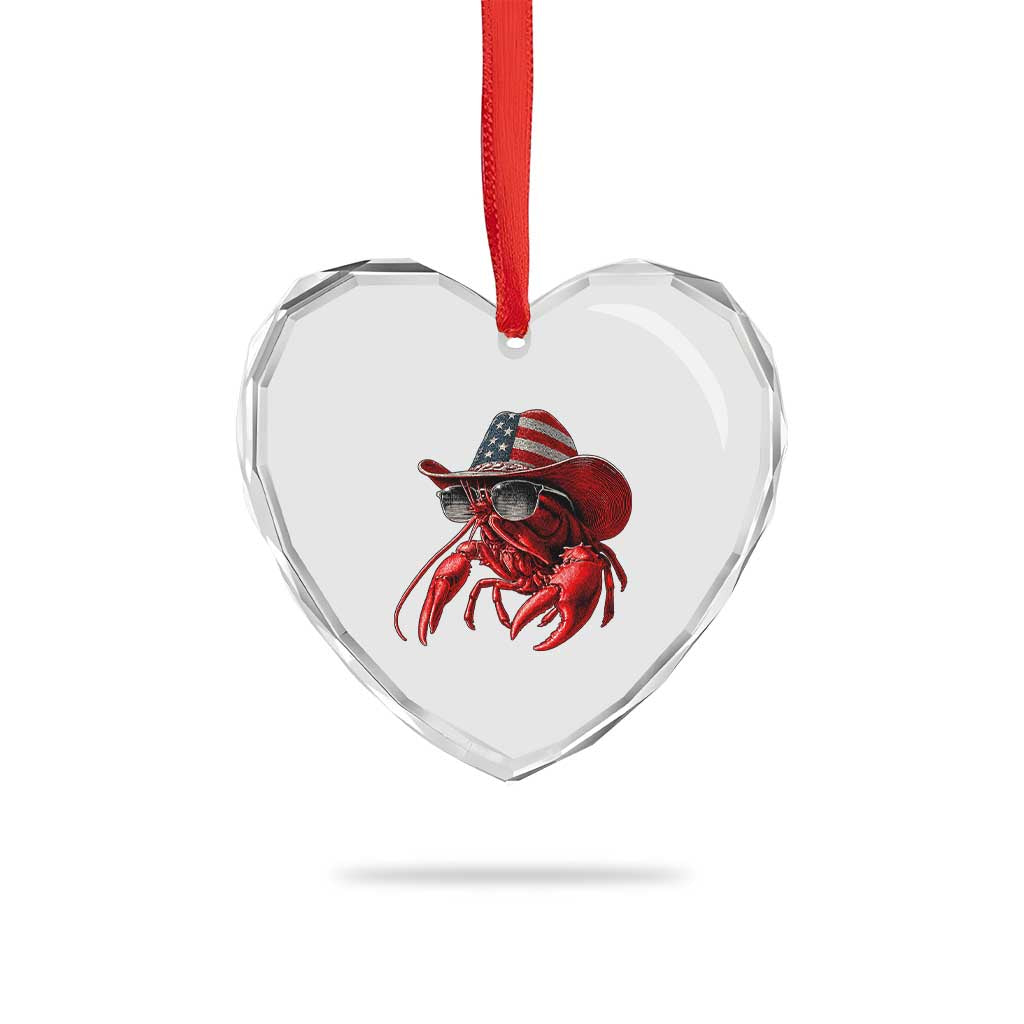 Funny Western Country Crawfish Lover Graphic Heart Crystal Glass Ornament American Flag Cowboy Lobster Patriotic Cajun Season