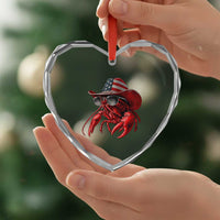 Funny Western Country Crawfish Lover Graphic Heart Crystal Glass Ornament American Flag Cowboy Lobster Patriotic Cajun Season