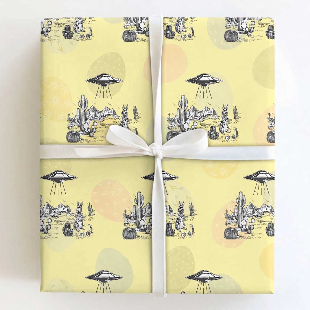 Funny Western Easter Day UFO Bunny Alien Wrapping Paper Roll