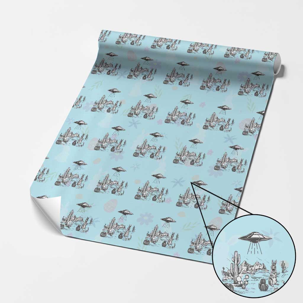 Funny Western Easter Day UFO Bunny Alien Wrapping Paper Roll