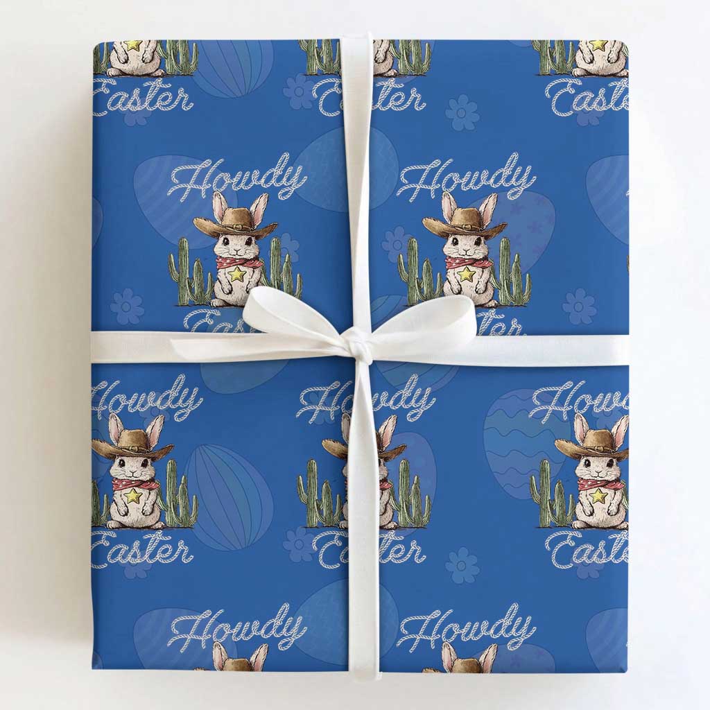 Funny Western Easter Day Wrapping Paper Roll Howdy Easter Country Cowboy Bunny