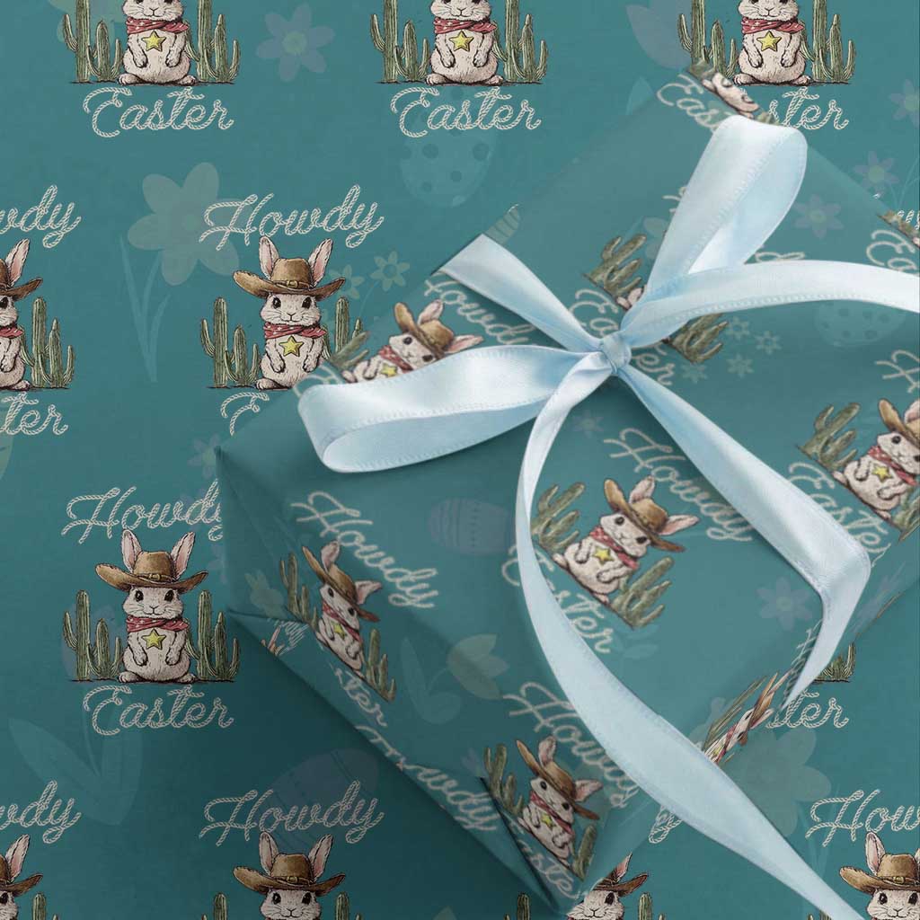 Funny Western Easter Day Wrapping Paper Roll Howdy Easter Country Cowboy Bunny