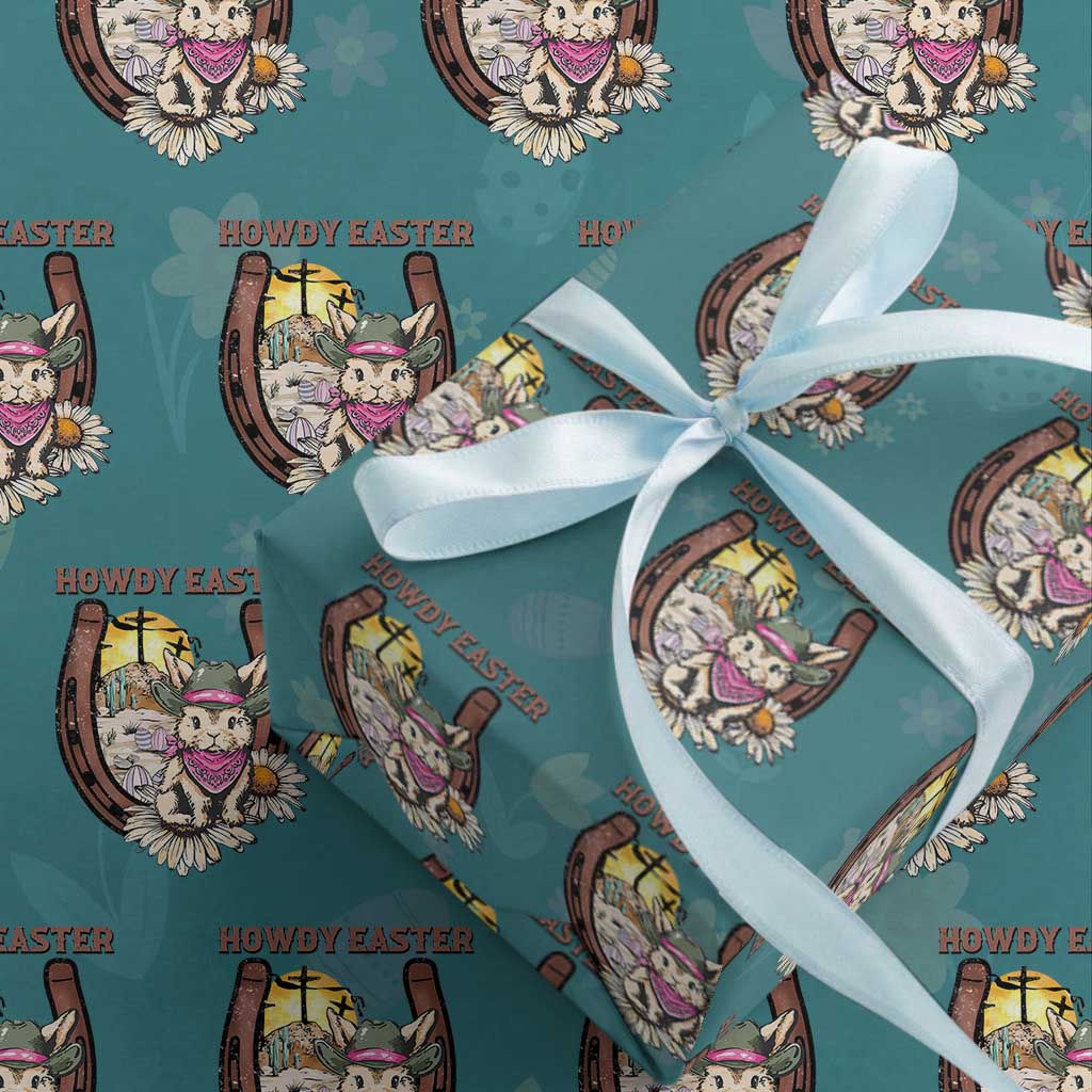 Funny Western Easter Day Wrapping Paper Roll Howdy Easter Country Cowboy Bunny Horseshoe