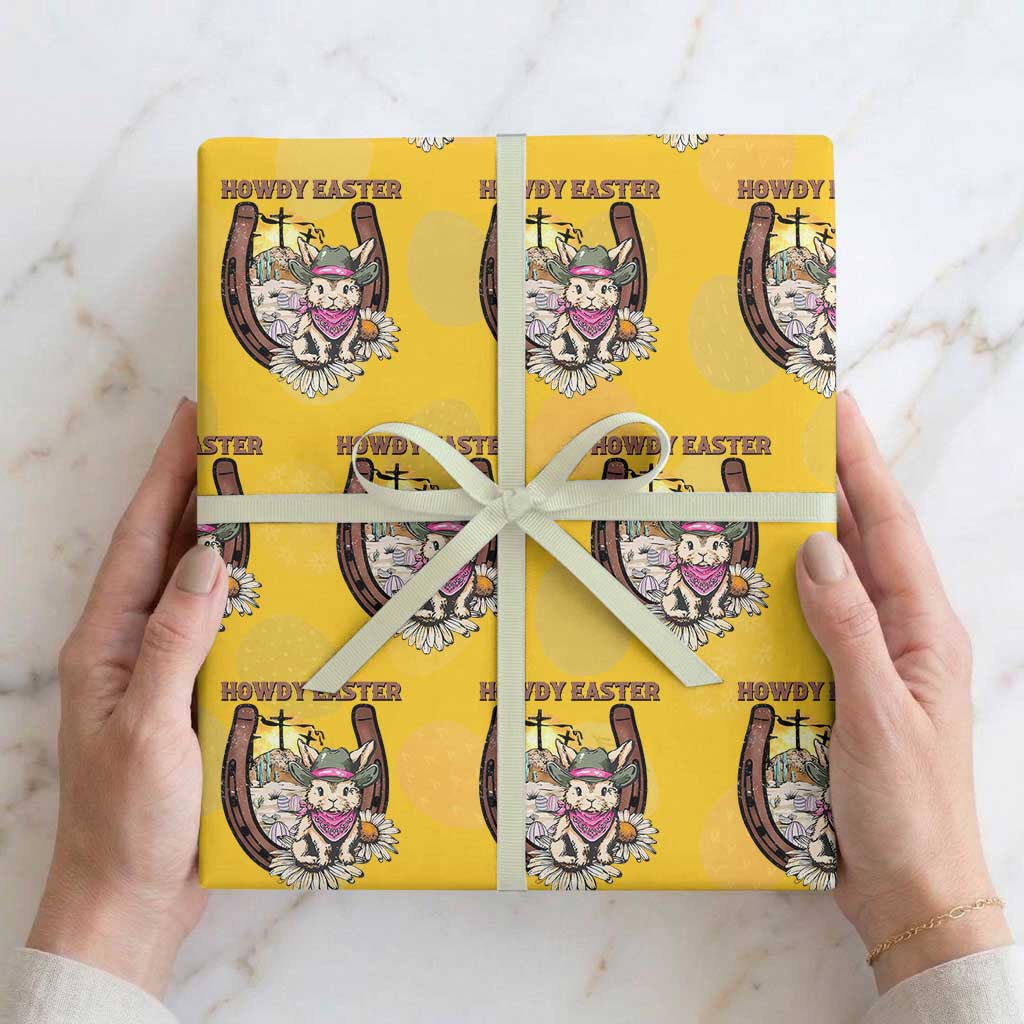 Funny Western Easter Day Wrapping Paper Roll Howdy Easter Country Cowboy Bunny Horseshoe