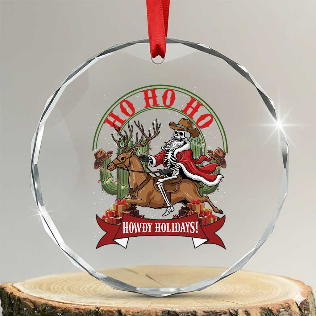 Funny Western Skeleton Cowboy Christmas Crystal Glass Ornament Howdy Holidays - Wonder Print Shop