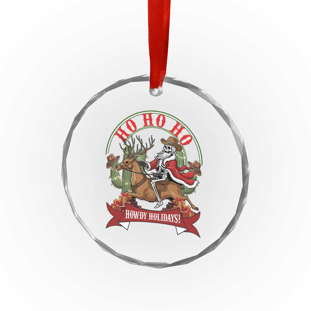 Funny Western Skeleton Cowboy Christmas Crystal Glass Ornament Howdy Holidays - Wonder Print Shop