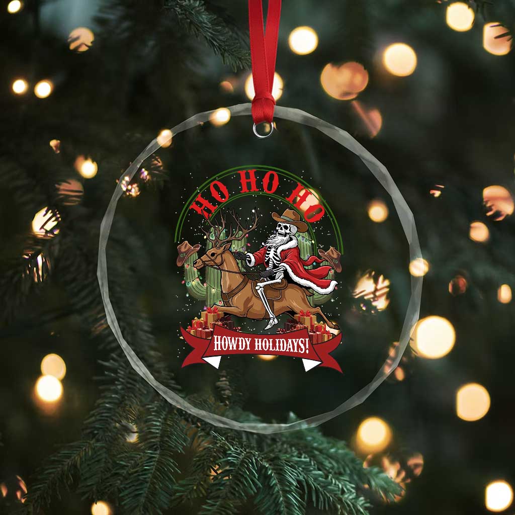 Funny Western Skeleton Cowboy Christmas Crystal Glass Ornament Howdy Holidays - Wonder Print Shop