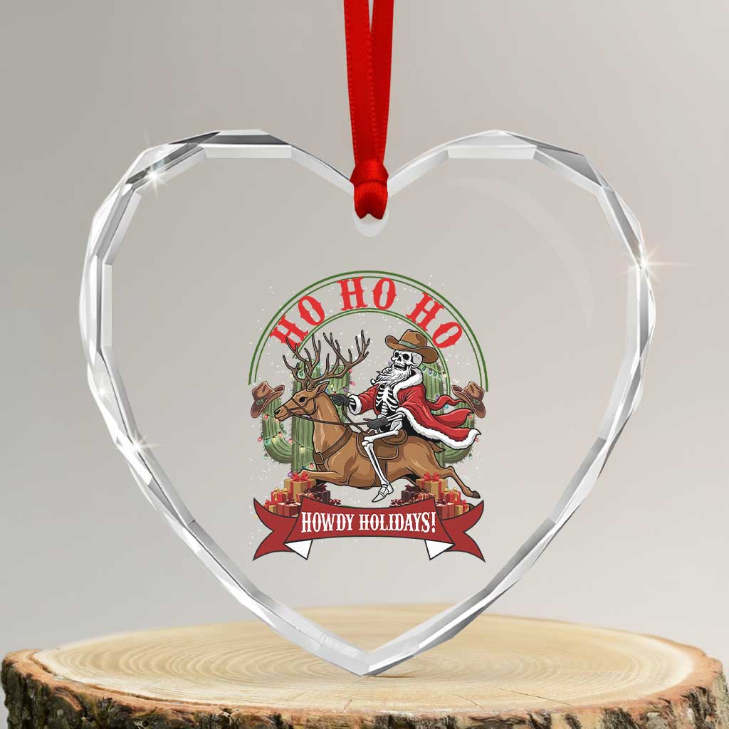 Funny Western Skeleton Cowboy Christmas Heart Crystal Glass Ornament Howdy Holidays - Wonder Print Shop