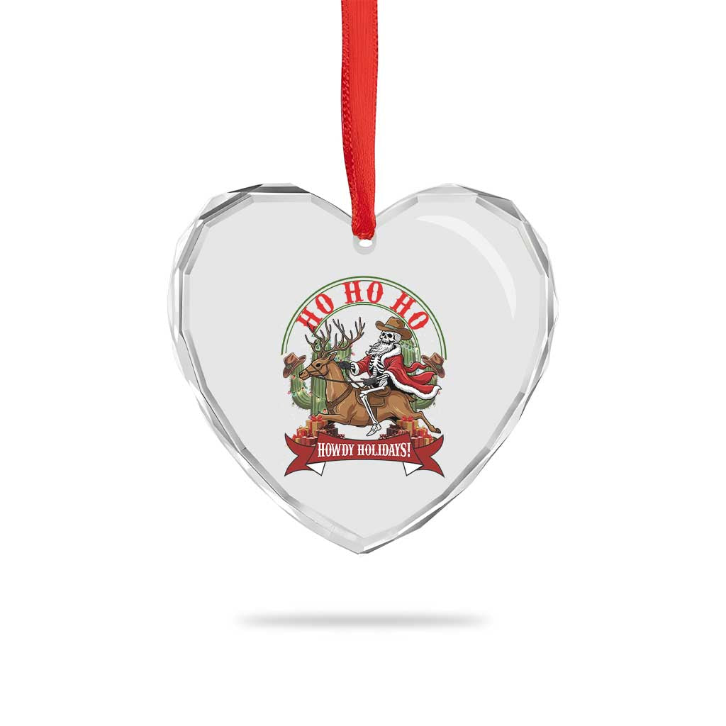 Funny Western Skeleton Cowboy Christmas Heart Crystal Glass Ornament Howdy Holidays - Wonder Print Shop