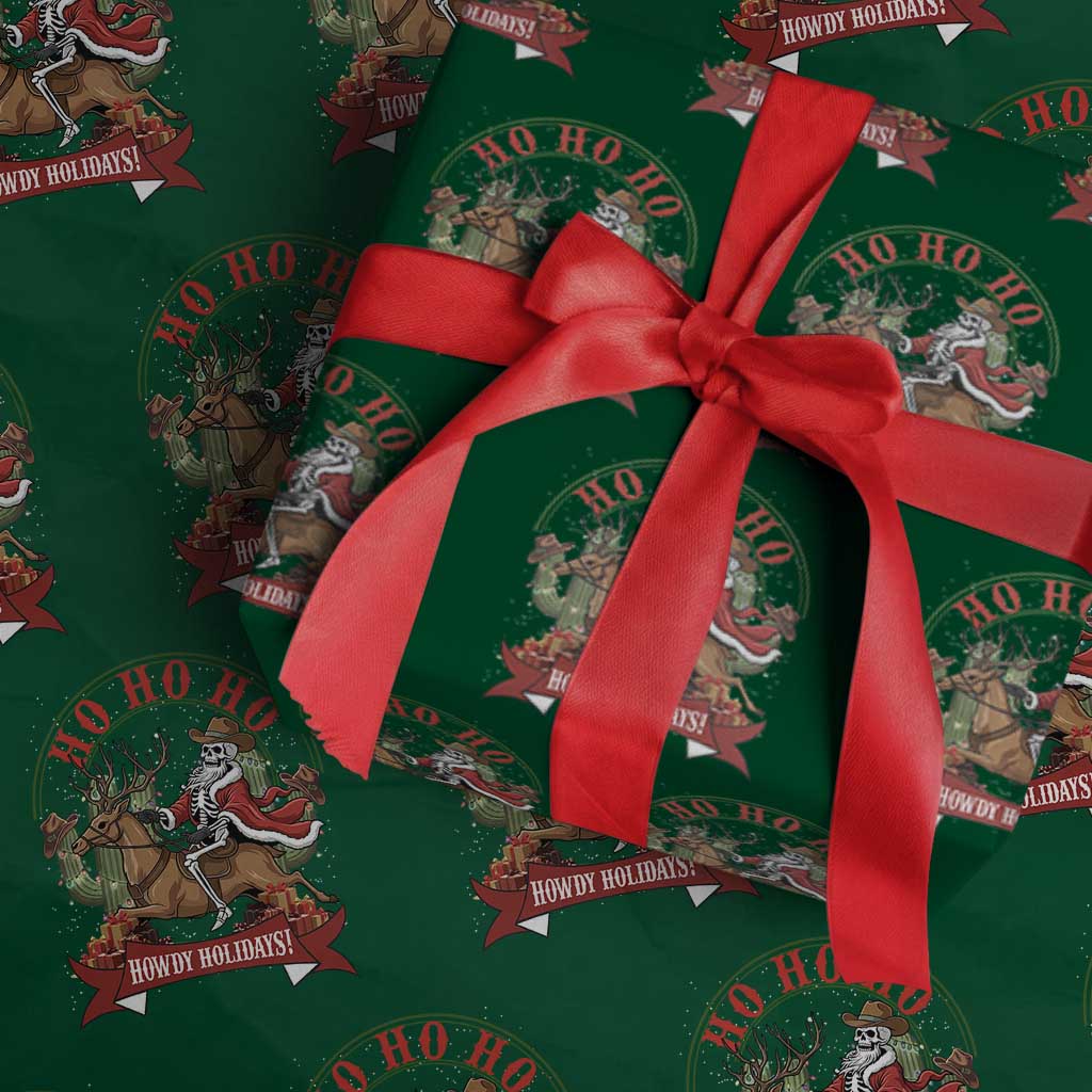 Funny Western Skeleton Cowboy Christmas Wrapping Paper Roll Howdy Holidays - Wonder Print Shop