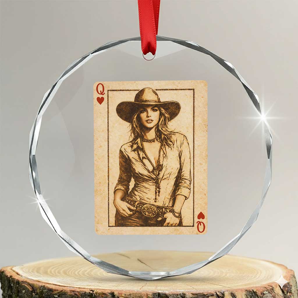 Funny Western Valentine Cowgirl Queen of Hearts Card Crystal Glass Ornament