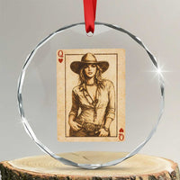 Funny Western Valentine Cowgirl Queen of Hearts Card Crystal Glass Ornament