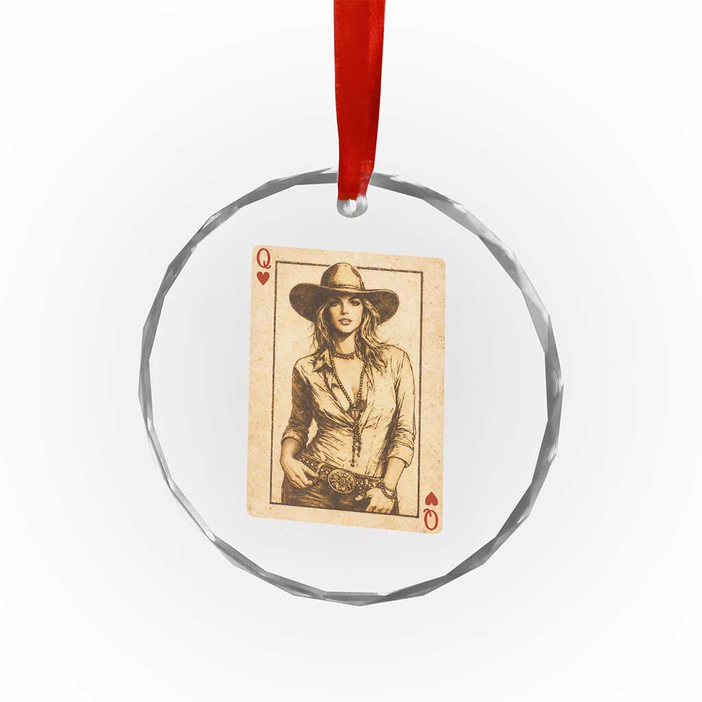 Funny Western Valentine Cowgirl Queen of Hearts Card Crystal Glass Ornament
