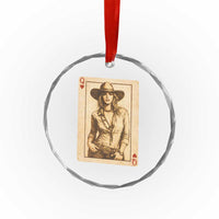 Funny Western Valentine Cowgirl Queen of Hearts Card Crystal Glass Ornament