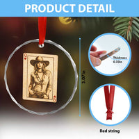Funny Western Valentine Cowgirl Queen of Hearts Card Crystal Glass Ornament