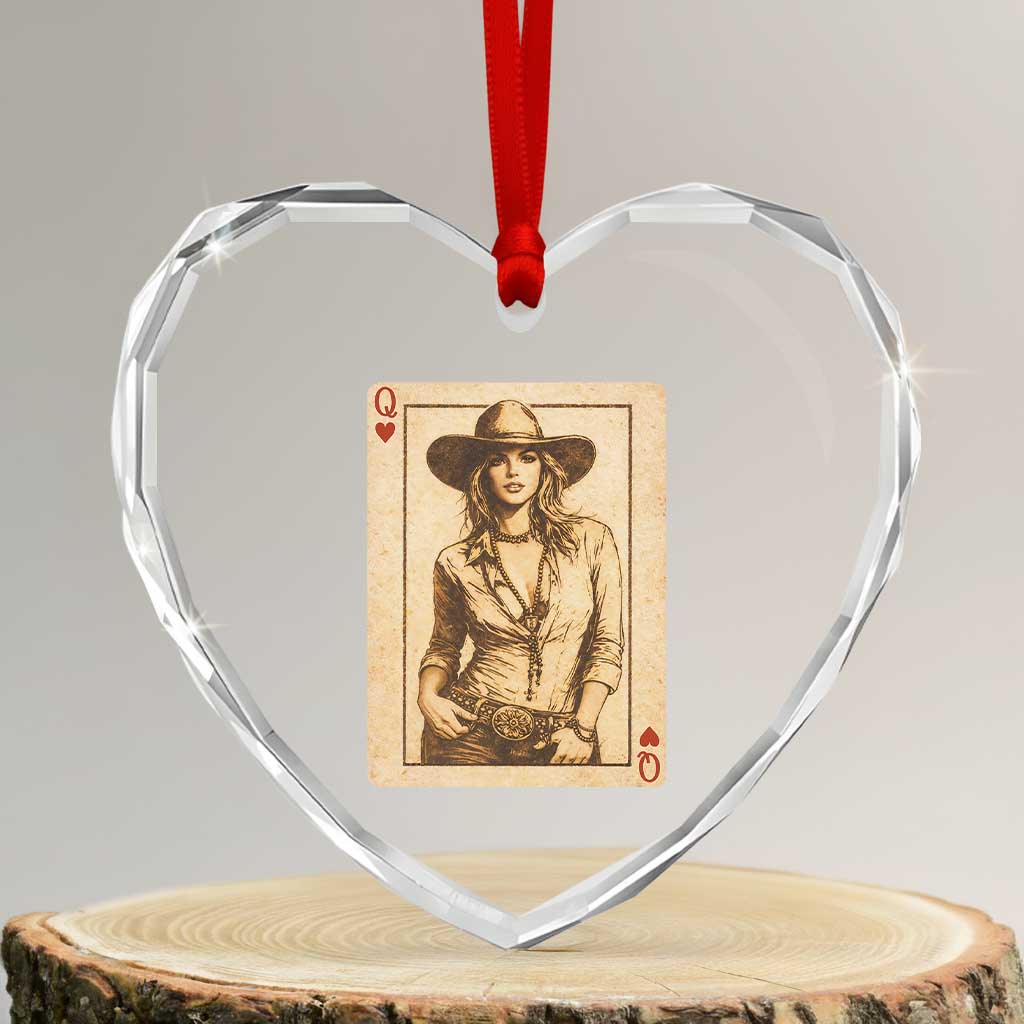 Funny Western Valentine Cowgirl Queen of Hearts Card Heart Crystal Glass Ornament