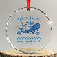 Funny Whale Shark Christian Bible Jonah 1:17 Crystal Glass Ornament Get In Loser We're Doing God's Will