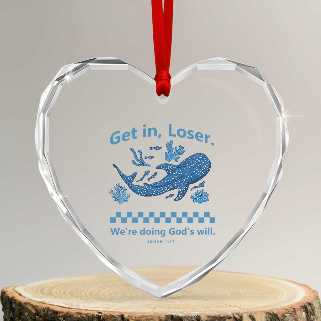 Funny Whale Shark Christian Bible Jonah 1:17 Heart Crystal Glass Ornament Get In Loser We're Doing God's Will
