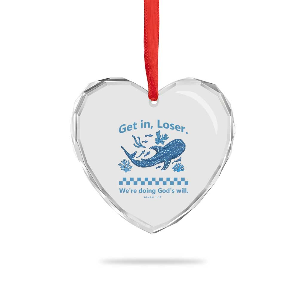 Funny Whale Shark Christian Bible Jonah 1:17 Heart Crystal Glass Ornament Get In Loser We're Doing God's Will