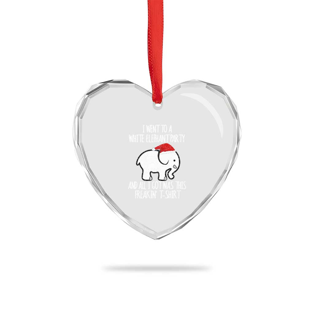 Funny White Elephant Xmas Heart Crystal Glass Ornament I Went To A White Party And Got This Gift Exchange - Wonder Print Shop