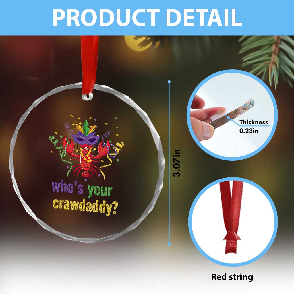 Funny Who's Your Crawdaddy Crystal Glass Ornament Crawfish Beads Mardi Gras
