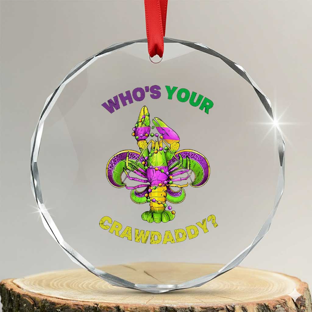 Funny Who's Your Crawdaddy Crystal Glass Ornament Vintage Crawfish Beads Fleur De Lis Mardi Gras