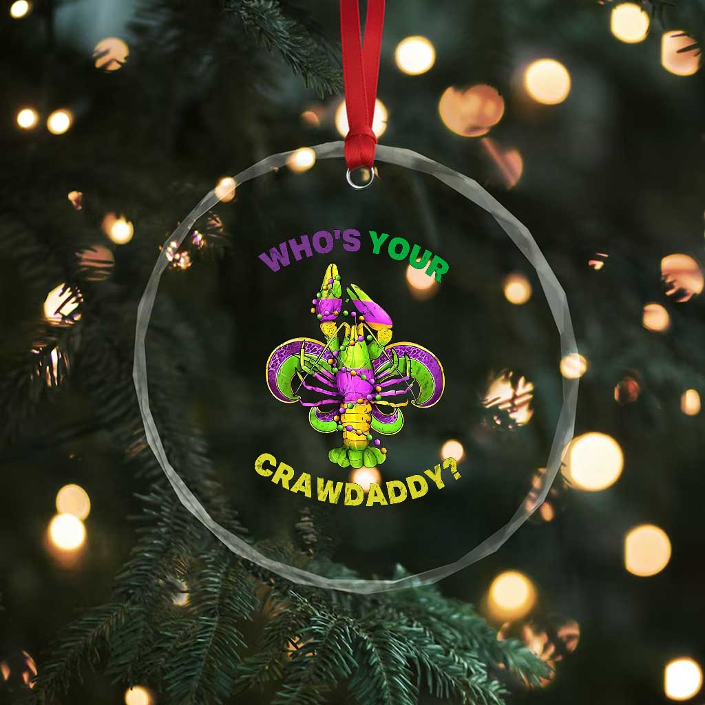 Funny Who's Your Crawdaddy Crystal Glass Ornament Vintage Crawfish Beads Fleur De Lis Mardi Gras