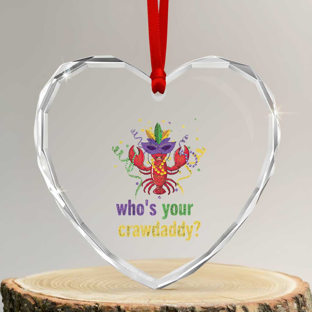 Funny Who's Your Crawdaddy Heart Crystal Glass Ornament Crawfish Beads Mardi Gras
