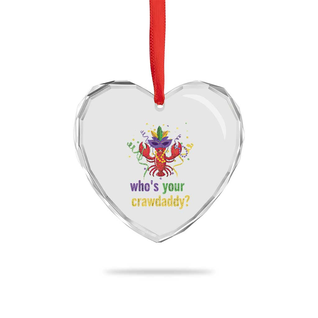 Funny Who's Your Crawdaddy Heart Crystal Glass Ornament Crawfish Beads Mardi Gras