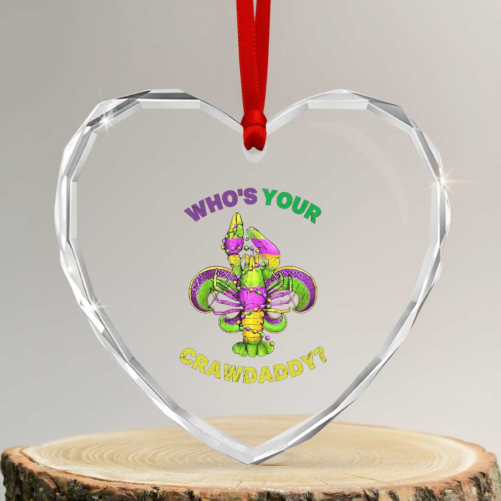Funny Who's Your Crawdaddy Heart Crystal Glass Ornament Vintage Crawfish Beads Fleur De Lis Mardi Gras