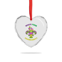 Funny Who's Your Crawdaddy Heart Crystal Glass Ornament Vintage Crawfish Beads Fleur De Lis Mardi Gras