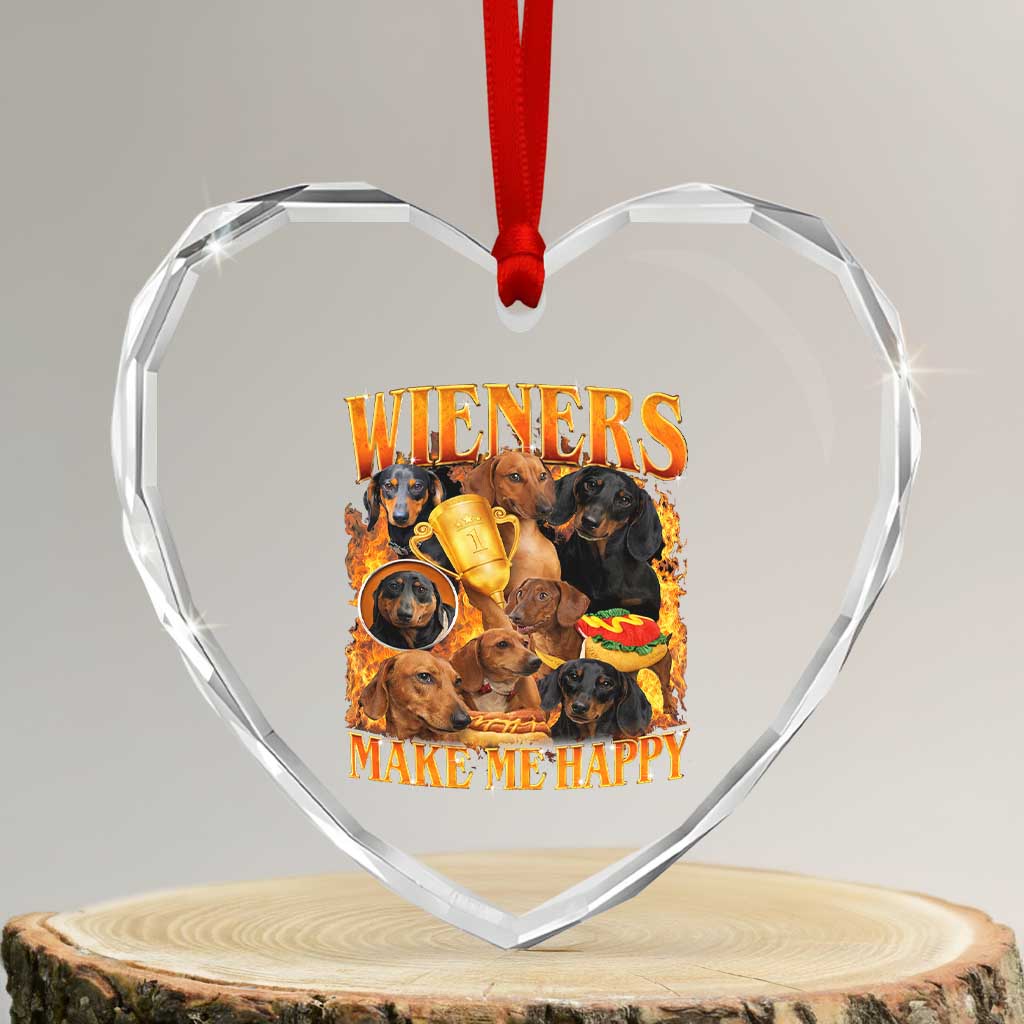 Funny Wiener Dog Heart Crystal Glass Ornament Vintage Bootleg Gift For Dachshund Lover - Wonder Print Shop