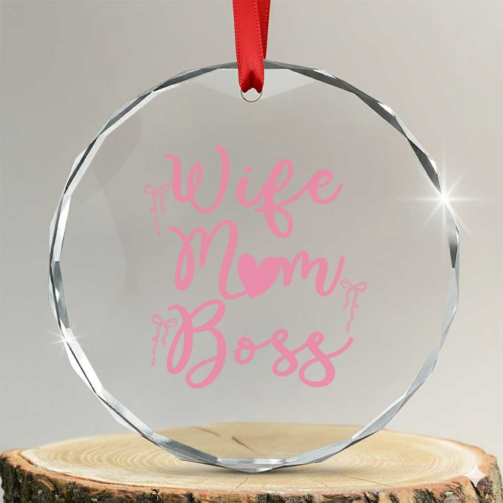 Funny Wife Mom Boss Crystal Glass Ornament Girly Pink Bows Mothers Day Gift