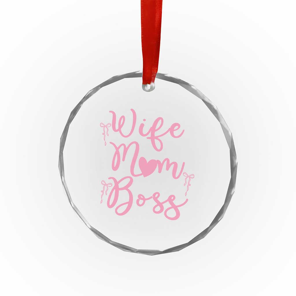 Funny Wife Mom Boss Crystal Glass Ornament Girly Pink Bows Mothers Day Gift