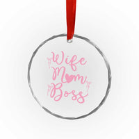 Funny Wife Mom Boss Crystal Glass Ornament Girly Pink Bows Mothers Day Gift