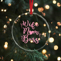 Funny Wife Mom Boss Crystal Glass Ornament Girly Pink Bows Mothers Day Gift