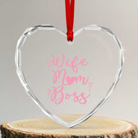 Funny Wife Mom Boss Heart Crystal Glass Ornament Girly Pink Bows Mothers Day Gift