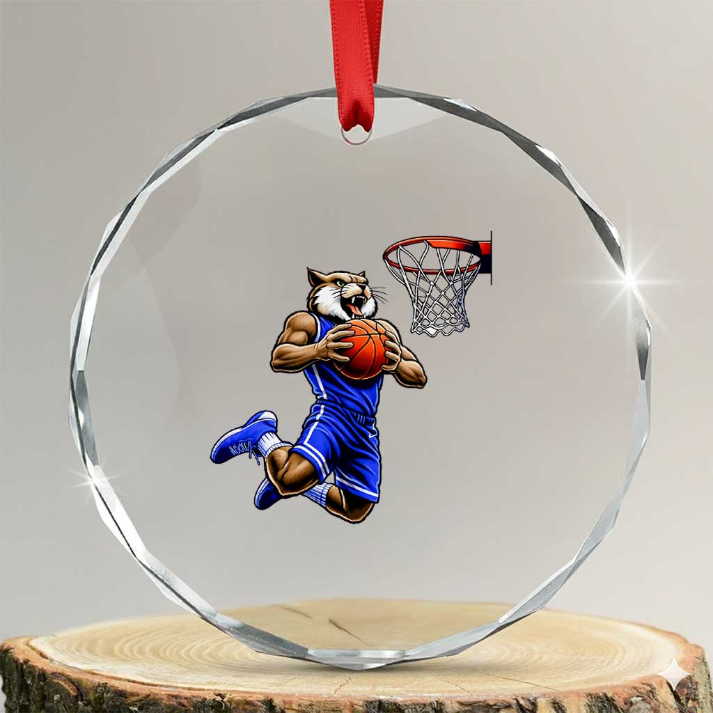 Funny Wildcat Dunking Basketball Crystal Glass Ornament Gift For Sports Fan