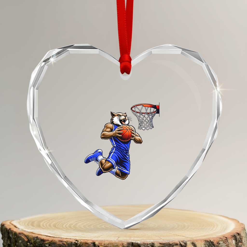 Funny Wildcat Dunking Basketball Heart Crystal Glass Ornament Gift For Sports Fan