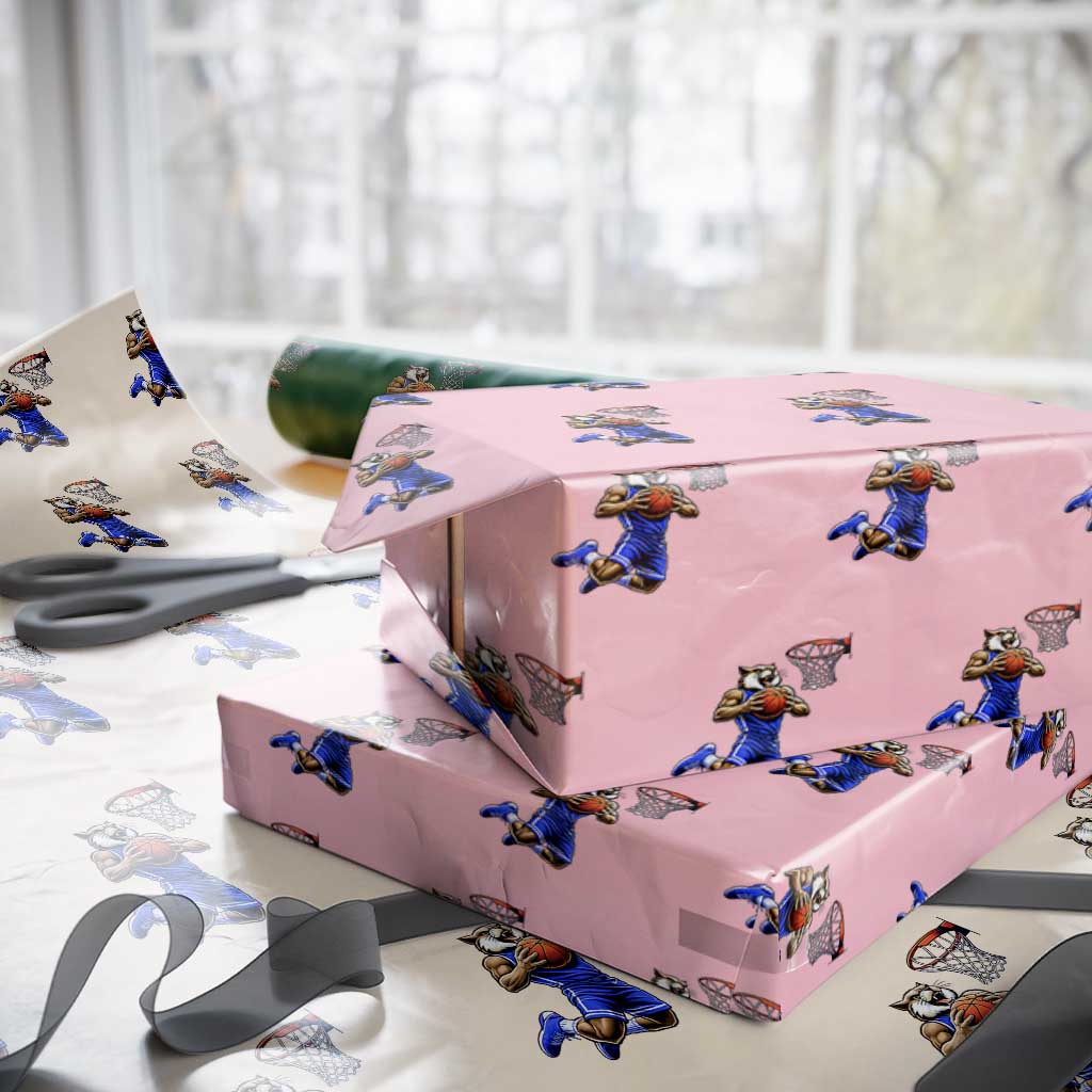 Funny Wildcat Dunking Basketball Wrapping Paper Roll Gift For Sports Fan