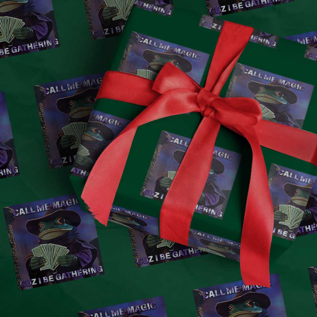 Funny Wizard Frog Fantasy Meme Wrapping Paper Roll Call Me Magic Cuz I Be Gathering MTG Gamer - Wonder Print Shop