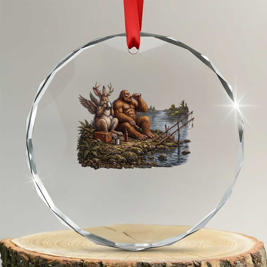 Funny Wolpertinger Bigfoot Fishing Crystal Glass Ornament Beer Drinking Cryptid Fisherman Gift