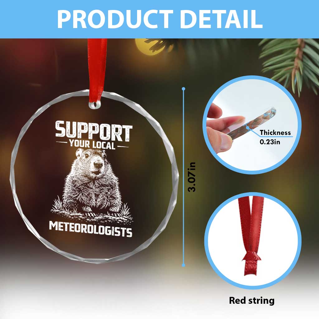Funny Woodchuck Groundhog Day Crystal Glass Ornament Support Your Local Meteorologists