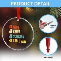 Funny Woodworker Crystal Glass Ornament Rock Paper Scissors Table Saw - Wonder Print Shop