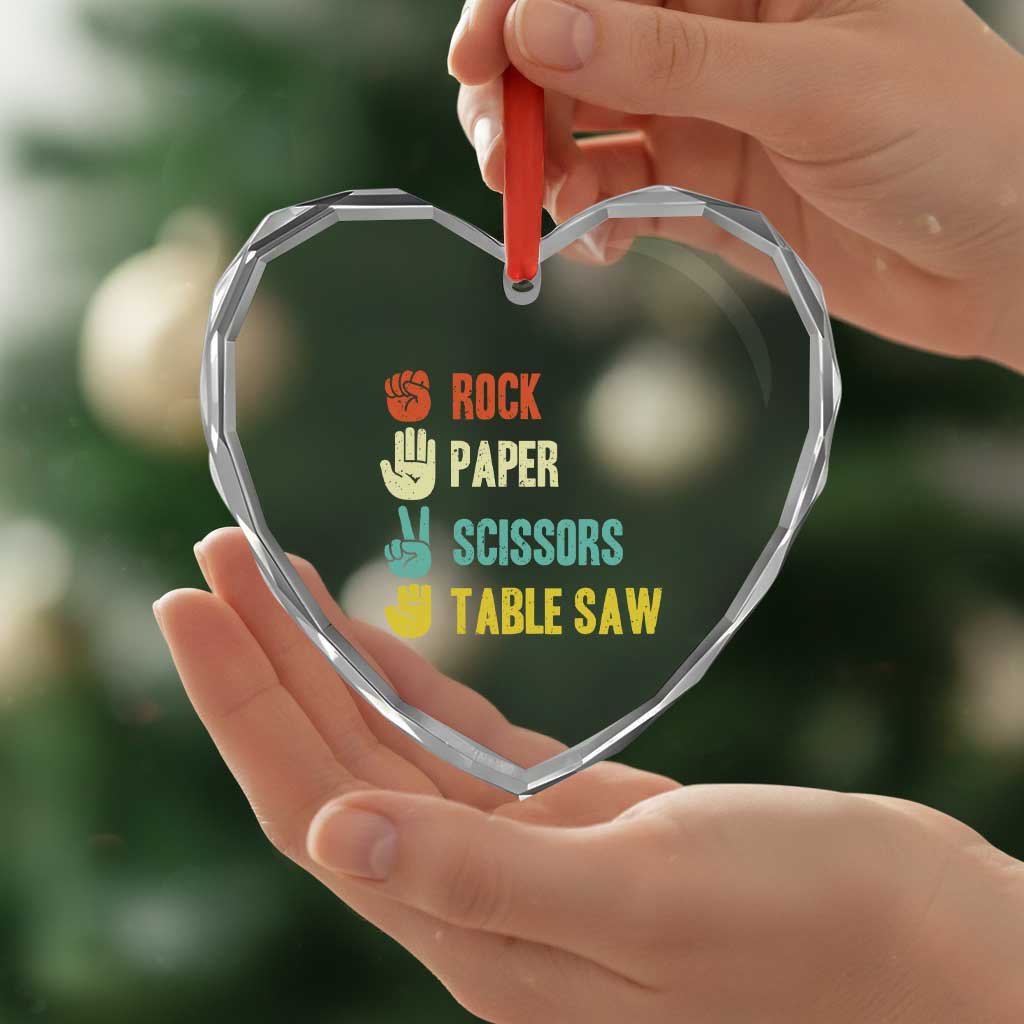Funny Woodworker Heart Crystal Glass Ornament Rock Paper Scissors Table Saw - Wonder Print Shop