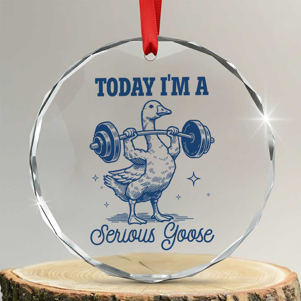 Funny Workout Silly Goose Crystal Glass Ornament Today I'm A Serious Goose Lifting Weights Gym - Wonder Print Shop